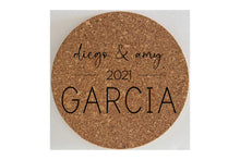 Load image into Gallery viewer, Set of 2 Custom Engraved Natural Cork Kitchen Trivets