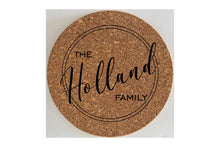 Load image into Gallery viewer, Set of 2 Custom Engraved Natural Cork Kitchen Trivets