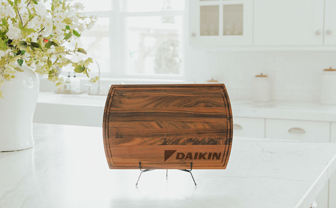 Thnks - Daikin Branded Large Modern Mahogany Cutting Board with Juice Groove - Bottom Right Logo