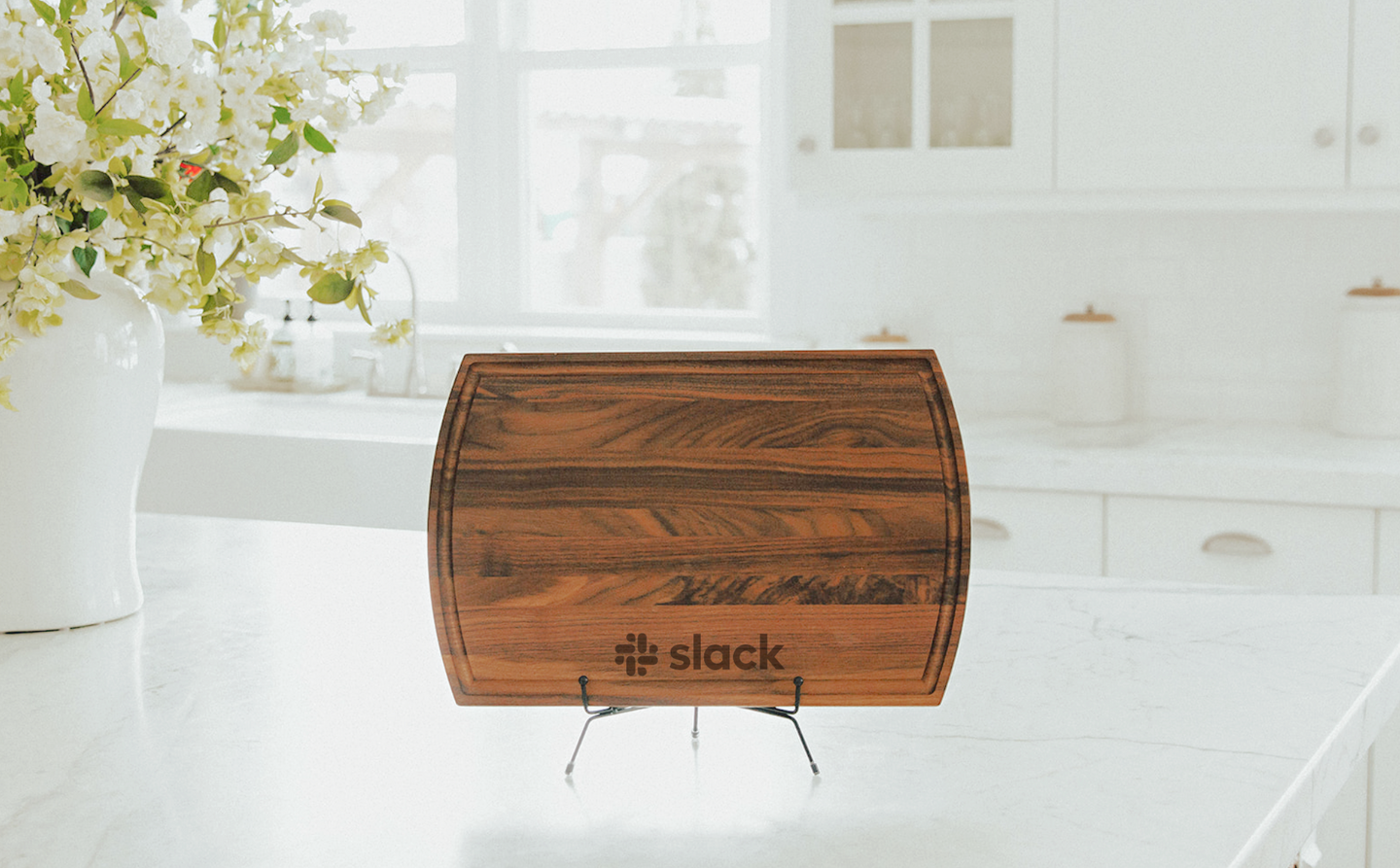 Thnks - Slack Branded Large Modern Mahogany Cutting Board with Juice Groove - Bottom Center Logo