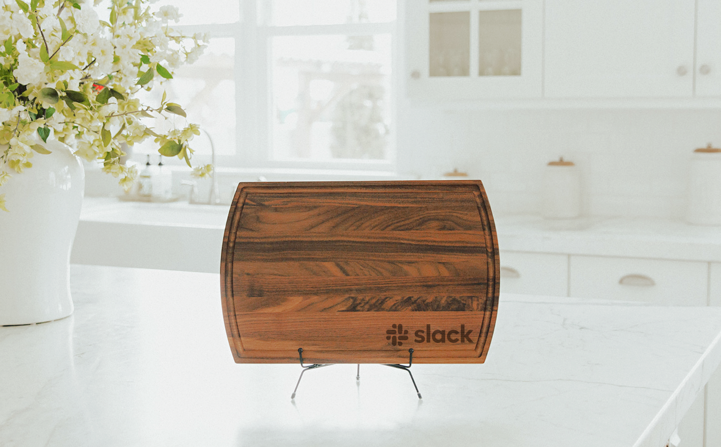 Thnks - Slack Branded Large Modern Mahogany Cutting Board with Juice Groove - Bottom Corner Logo