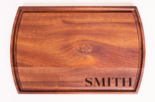 Load image into Gallery viewer, THNKS - Personalized Large Modern Mahogany Cutting Board with Juice Groove