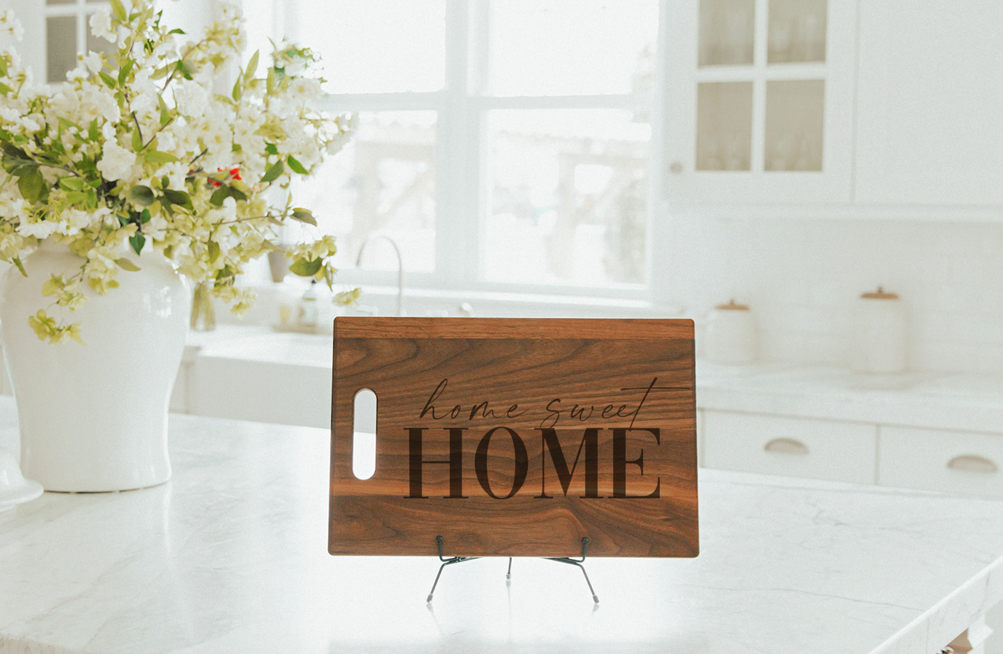 THNKS - Home Sweet Home Engraved Large Walnut Chopping Board with Cutout Handle