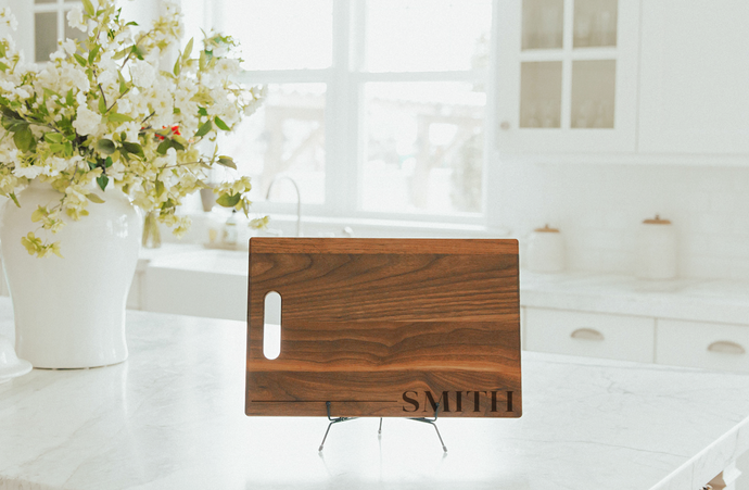 THNKS Holiday Gift - Personalized Engraved Large Walnut Chopping Board with Cutout Handle